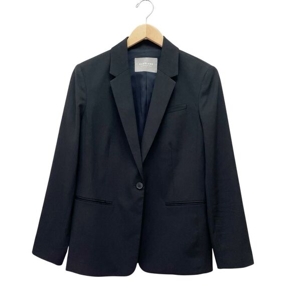 Everlane Womens Black 100% Wool One Button Blazer Size 10 Fully Lined Jacket - Picture 2 of 11
